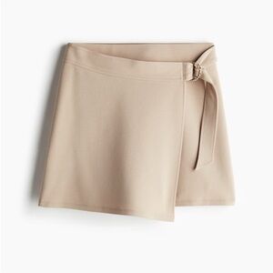 H&M Jersey Wrap Skort shorts skirt tan beige and gold with belt high waisted